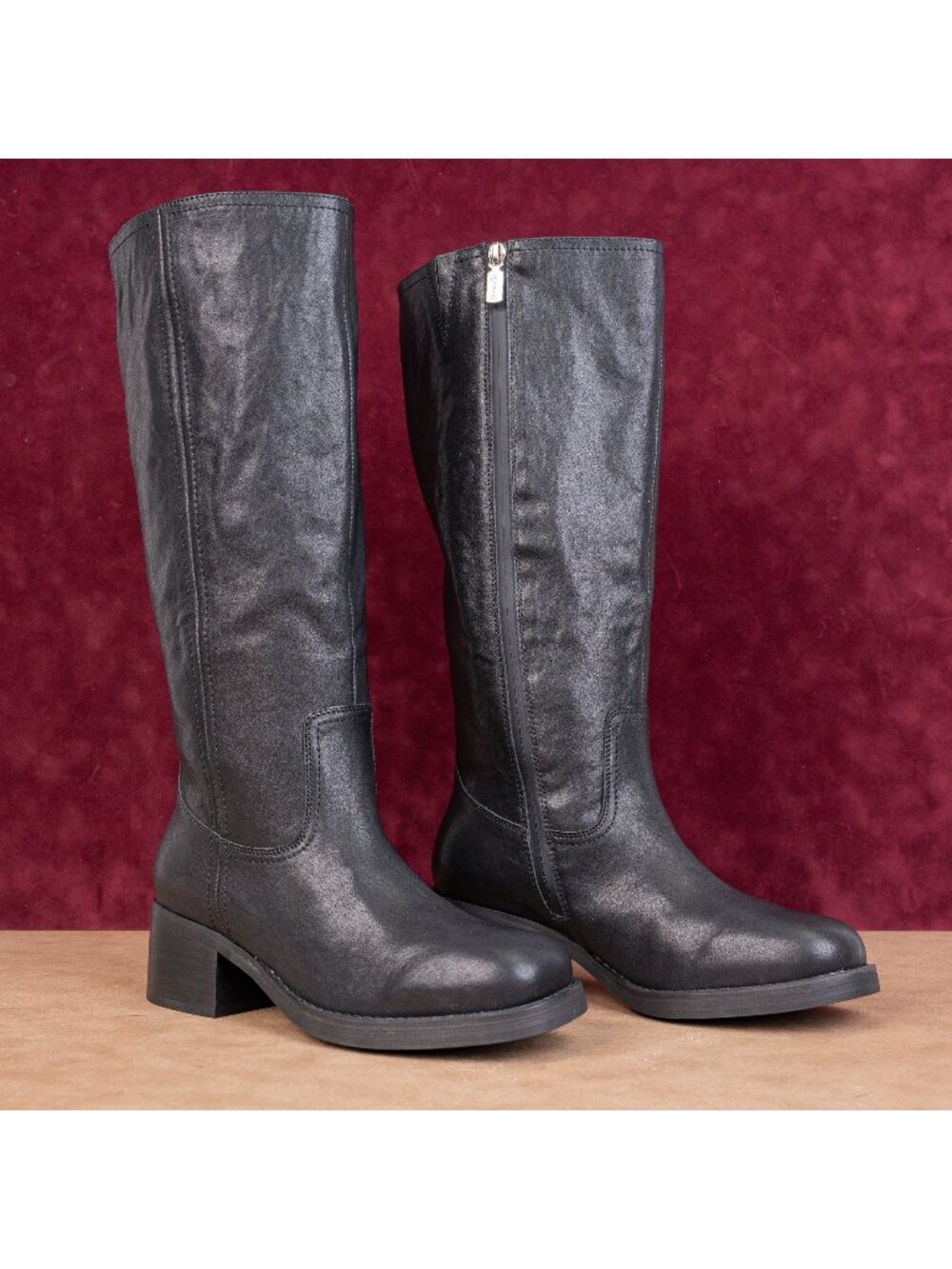 Blondo Women Cam Black Leather Waterproof Wide Calf Festival Boho Knee Boots 10